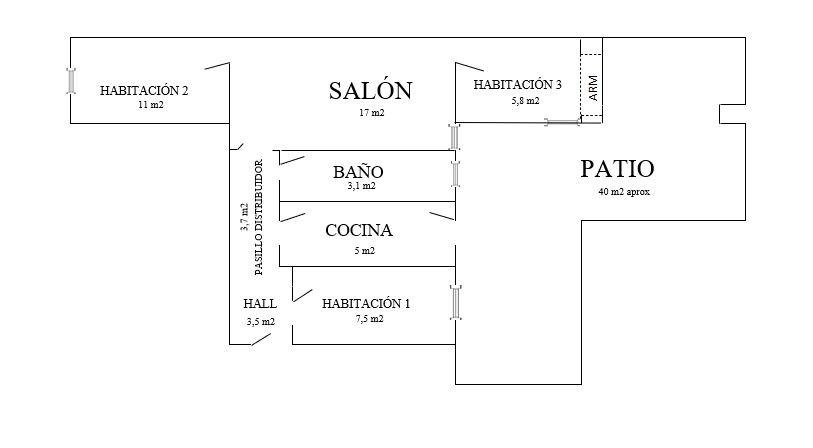 Piso en Venta con 3 habitaciones, salón, baño y patio de 40 m2 en Vía Carpetana, Madrid